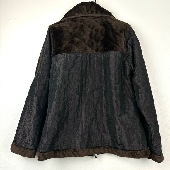 Athleta Brown Quilted Jacket with Faux Fur Trim Brown Iridescent Large - Picture 2 of 7